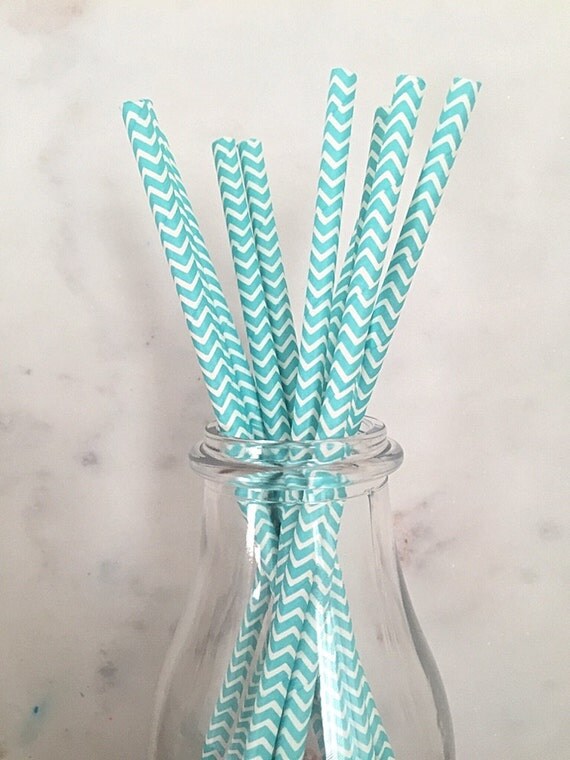 Teal Chevron Paper Straws 25