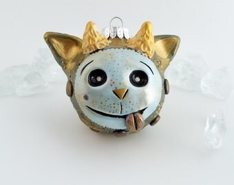 Monster Christmas Ornament, Polymer Clay Green Holiday Ornament