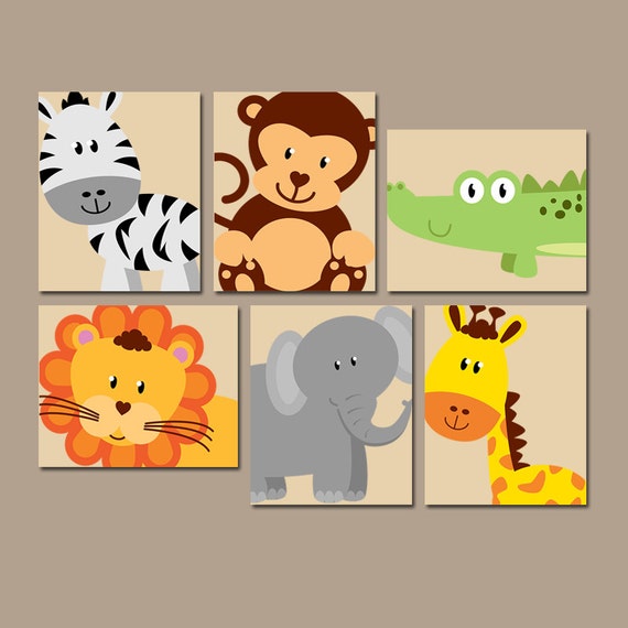 JUNGLE Animal Wall Art Canvas or Prints Boy Girl Nursery