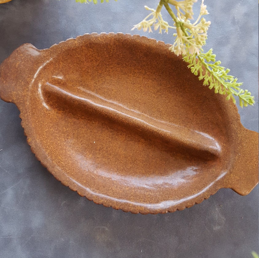 Brown Pickle Tray/Divider Dish by Doublemuse on Etsy