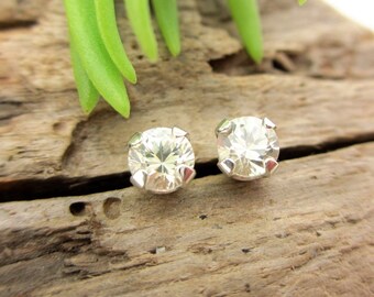 Warm White Sapphire Earrings in Gold, Silver, or Platinum with Genuine Gems, 4mm - Free Gift Wrapping