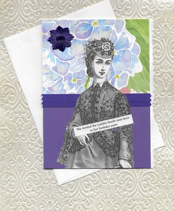 Silly Birthday Card for Zombie Lovers - Victorian Style Woman - You Can Only Eat Birthday Cake NOT Brains
