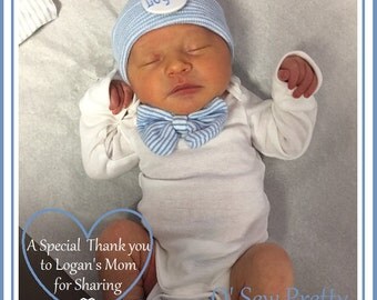 Newborn Boy Coming Home Outfit with matching hat and socks, monogrammed Infant hospital hat, Baby shower Gift, Newborn Hospital Hat Beanie