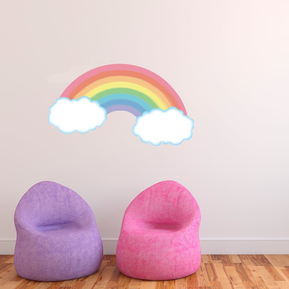 Large Pastel Rainbow with Clouds Wall Decal Removable and