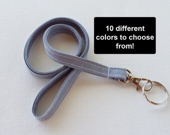 Skinny Lanyard ID Badge Holder - gray - solid colors - THINNER design - Lobster clasp and key ring