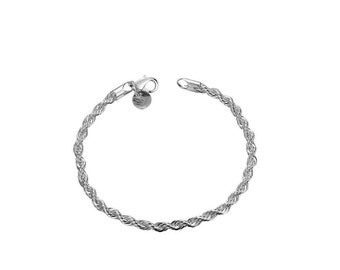 Sterling Silver Chain Bracelet , 4mm Spiral Rope Chain , Twist Chain Bracelet , Unisex Chain Bracelet