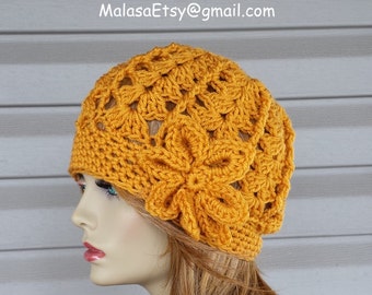 Slouchy Beanie Hat, Beanie Beret HAT w/flower, All Seasons Beanie HAT, Womens Hat, GIFT Fashion Hat, One day Sale Hat, Slouchy Beanie Hat