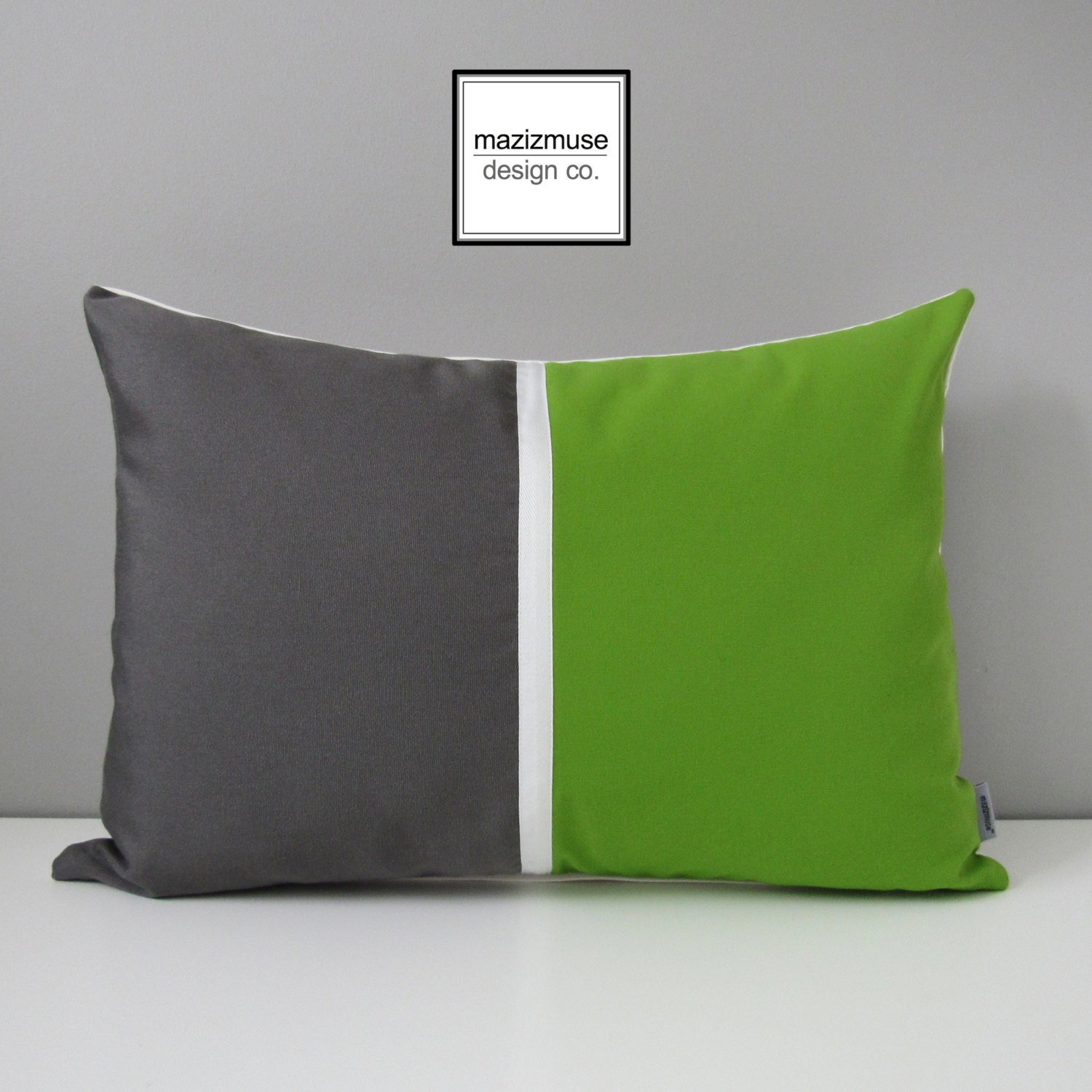 Lime Green & Grey Pillow Cover Modern Outdoor Pillow Cover