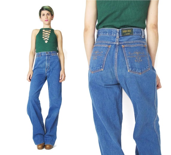 1970s High Waist Jeans Vintage 70s Jeans Flared Wide Leg Jeans