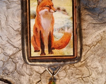 Double-Sided Fox and Dragonfly Pendant