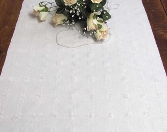 Rustic French Country Cottage Vintage Antique Farmhouse Home Decor White Table Runner, Wedding Gift, Holiday Table Decor, Hand Woven Cotton