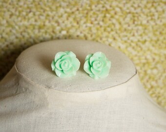 Handmade Earrings Mint Rose Earrings Mint Green Earrings Green Flower Earrings Green Rose Post Mint Green Rose Mint Bridesmaids Mint Wedding