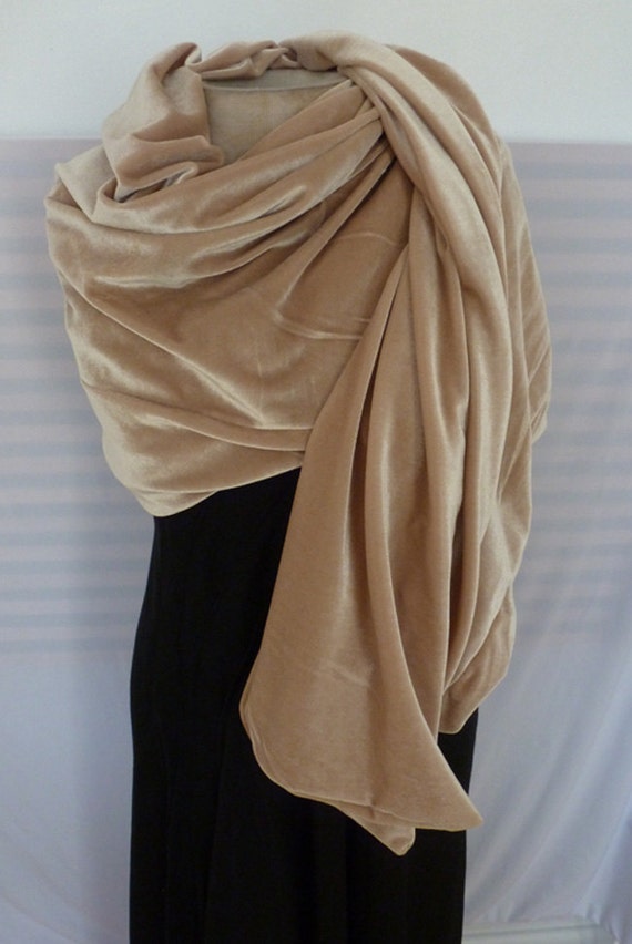 Champagne color velvet shawl scarf/sizes no problem/Free