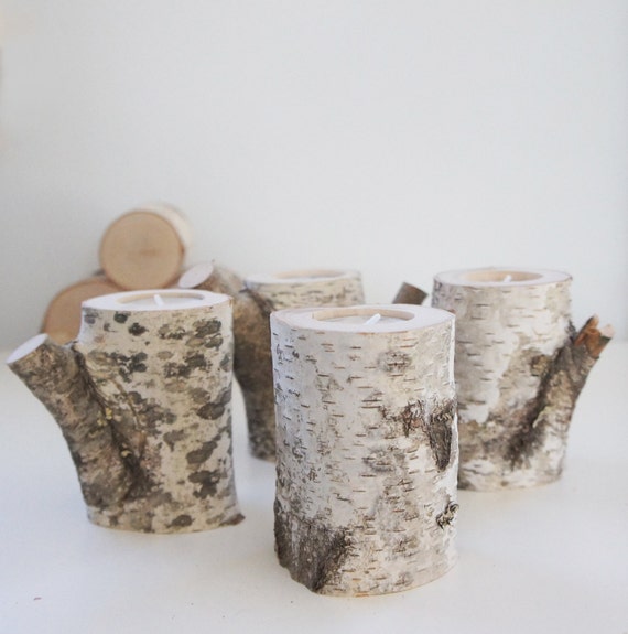 Salenatural white birch wood candle holders by urbanplusforest