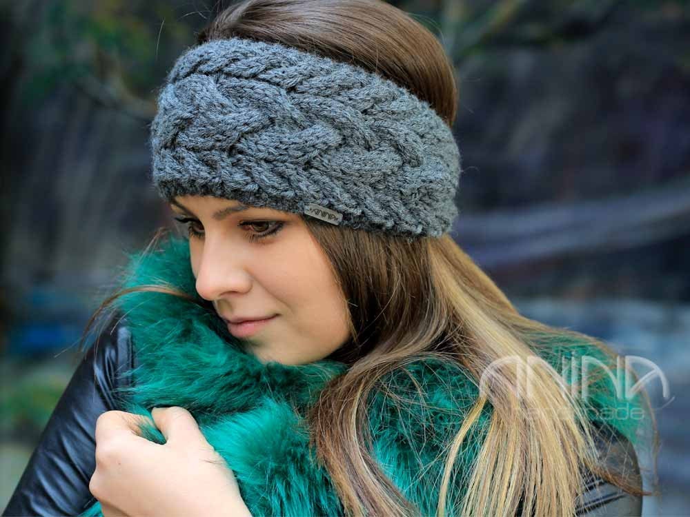 SALE Cable Knit Headband Winter Headband Women Grey Knitted