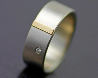 mens modern wedding band gold tab and diamond wedding ring for men or women - Contemporary Wedding Rings mens modern wedding band gold tab and diamond wedding ring for men or women - Contemporary Wedding Rings