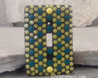Mosaic Switch Plate Cover, Switch Plate, Single Toggle, Teal and Yellow