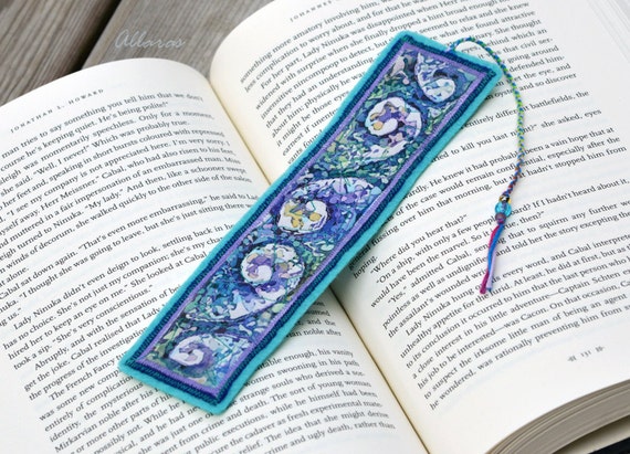 Textile Art Hand Painted Silk Bookmark. Unique Art Bookmark.