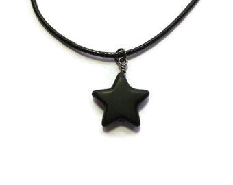 Black Star Necklace ~ Large Star ~ 21mm ~ Black Braided Cord Necklace ~ Howlite ~ Simple ~ Modern ~ Synthetic Turquoise ~ Choker