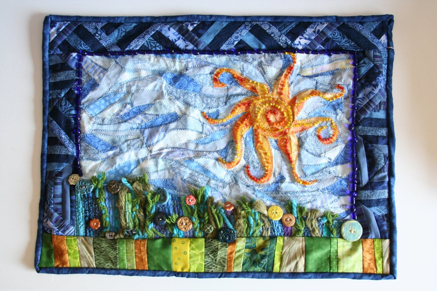 Original Fiber Art Quilt Landscape with Mixed Media 3D