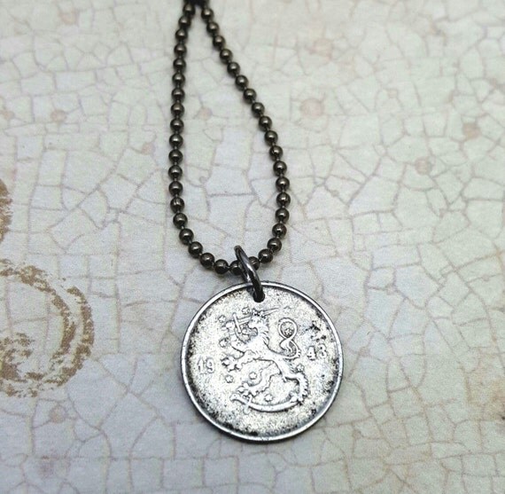 FINLAND necklace Finnish lion coin necklace by FindsAndFarthings
