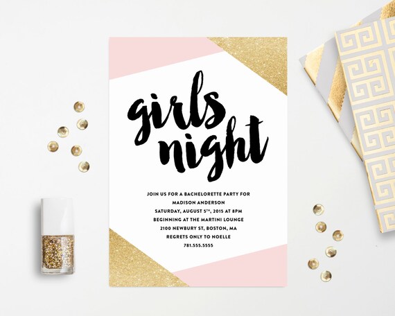 Girls Night Pink and Gold Geometric Bachelorette Party