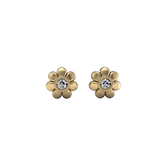 Diamond Flower Stud Earrings in solid gold by PeterKDesignsJewelry