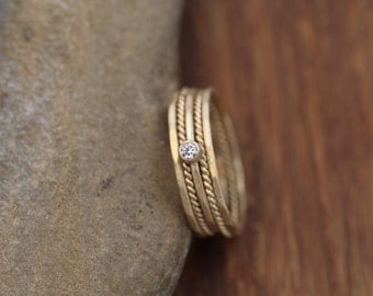 Diamond Gold Stacking Ring Set Matte Finish - Choice of Size Diamond Stacking Ring Set - VS Diamond Ring - Diamond Ring