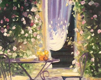 TABLE DE JARDIN Art Print of Original Oil Painting, French street scene