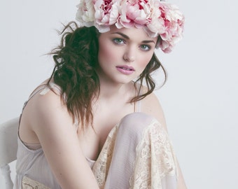 Dusky pink peony flower crown, peony flower hairband, floral hairpiece, wedding crown