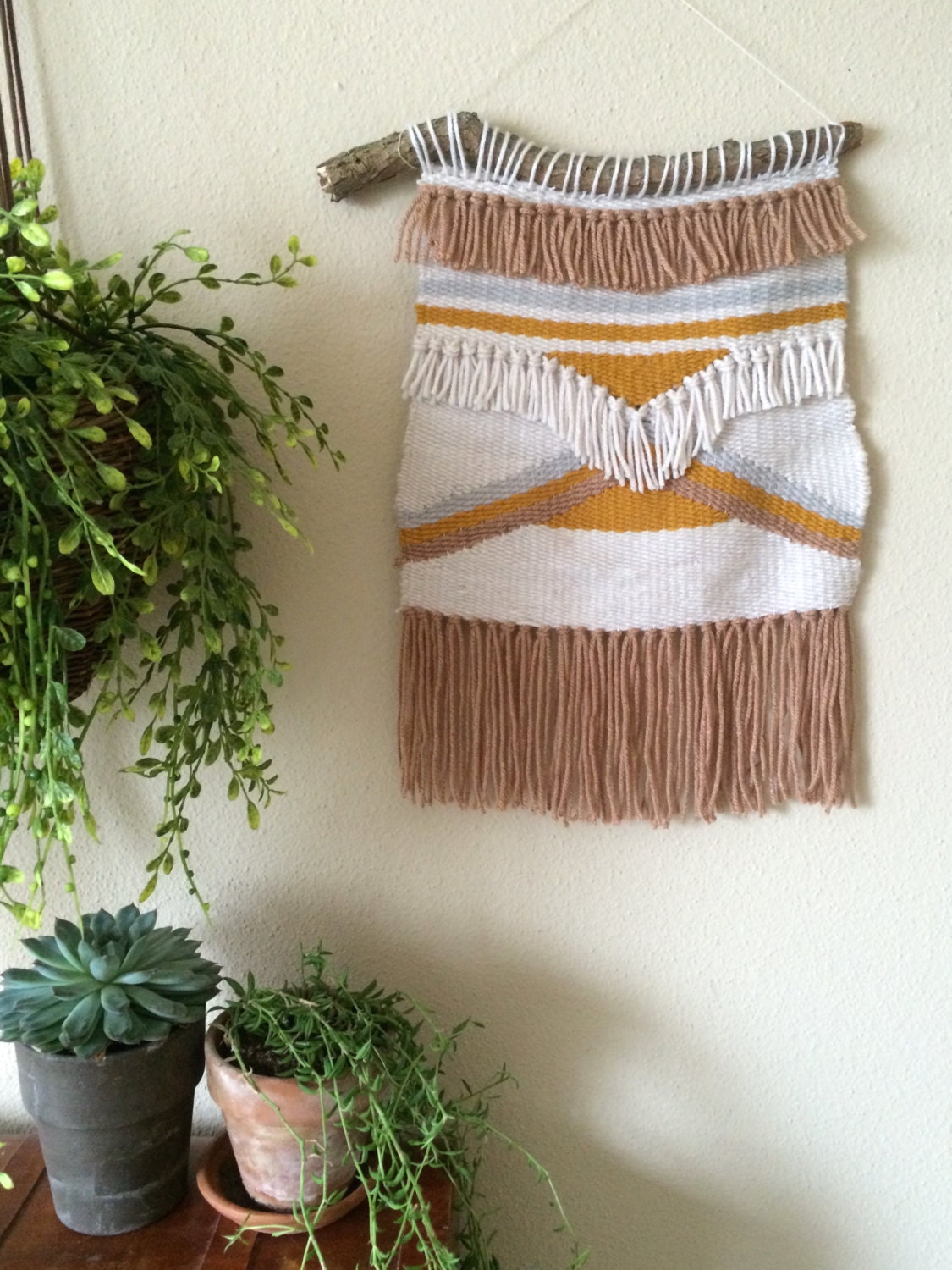 SALE Woven Wall Hanging Tree Branch Tapestry / Yarn Hanging