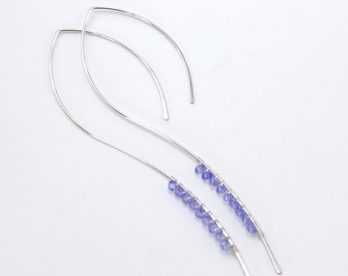 Mystic Topaz Earrings Simple Everyday Earrings Blue Stone Earrings Long Hoop Earrings Minimalist Jewelry Blue Earrings Silver Hoops