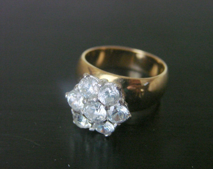 Vintage Cocktail Cluster Ring / Gold Plate / Size 6.25 / Jewelry / Jewellery