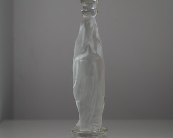 Antique Portieux France Pressed Glass Candlestick Candle Holder Virgin Mary