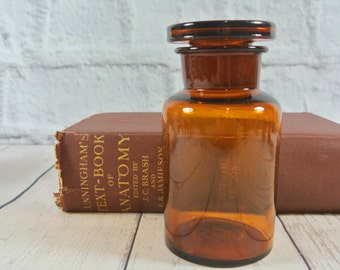 Vintage / Antique Apothecary Bottle | Amber Glass Pharmacy Bottle with Glass Stopper | 1920s