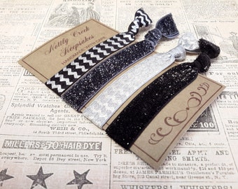 Hair Ties Glitter Hair Bands / Black and Silver Elastic Hair Band Set /4 Set Hair Ties/ No Crease Hair Tie/ Hair Tie Set /Hair Band Bracelet