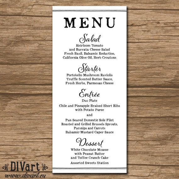 Items similar to Wedding Menu, Rehearsal Dinner Menu, Reception Menu ...