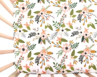 Crib Sheet Blush Sprigs and Blooms. Fitted Crib Sheet. Baby Bedding. Crib Bedding. Minky Crib Sheet. Crib Sheets. Floral Crib Sheet.