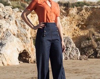 SAILOR DENIM PANTS, high waist, 1940's style swing pants