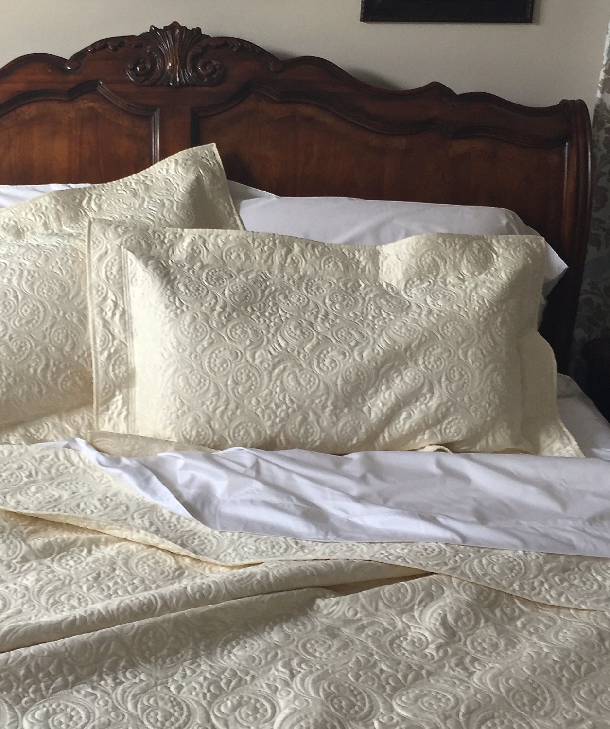 Quilted Pillow Sham King Size Whole Cloth in Ivory Custom