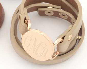 Monogram Leather Wrap Bracelet Snap with Gold or Silver 6 Colors Monogrammed Fashion Leather Bracelet Personalized