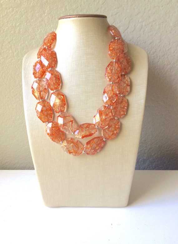 Orange Statement Necklace Big Beaded Necklace Chunky Orange