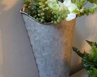 2 Galvanized Metal Wall Pocket Wall Planter Farmhouse Wall Decor