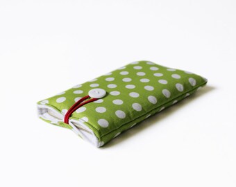green mobile case for iPhone, mobile phone cover dotted dots handmade cotton fabric 6S, 6 plus, 5 5S white red