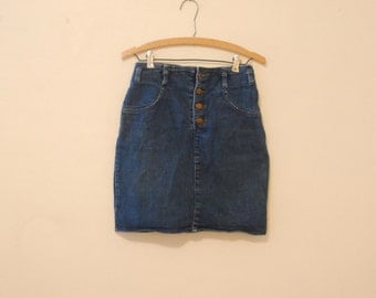 High-Waisted Dark Blue Denim Skirt - 1980s
