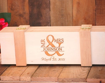 Custom Wedding Engagement Wine Box, Ceremony Keepsake, Rustic Wedding Gift Box for Couples, Custom Engraved Anniversary Gift