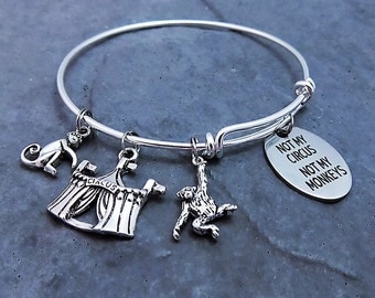 Not My Circus Not My Monkeys Charm Bracelet - Expandable Bangle - Quote - Proverb Jewelry - Gift for Her - Laser Engraved Pendant - Jewelry