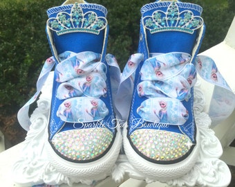 Elsa Birthday Shoes - Elsa Costume - Tiara Charm - Frozen Party - Elsa Outfit - Frozen Birthday - Crystals - Bling Converse - Toddler/youth