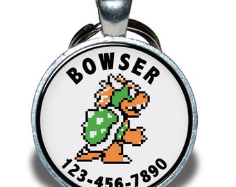Pet ID Tag - Bowser Nintendo, Pixelated *Inspired* - Dog tag, Cat Tag, Pet Tag