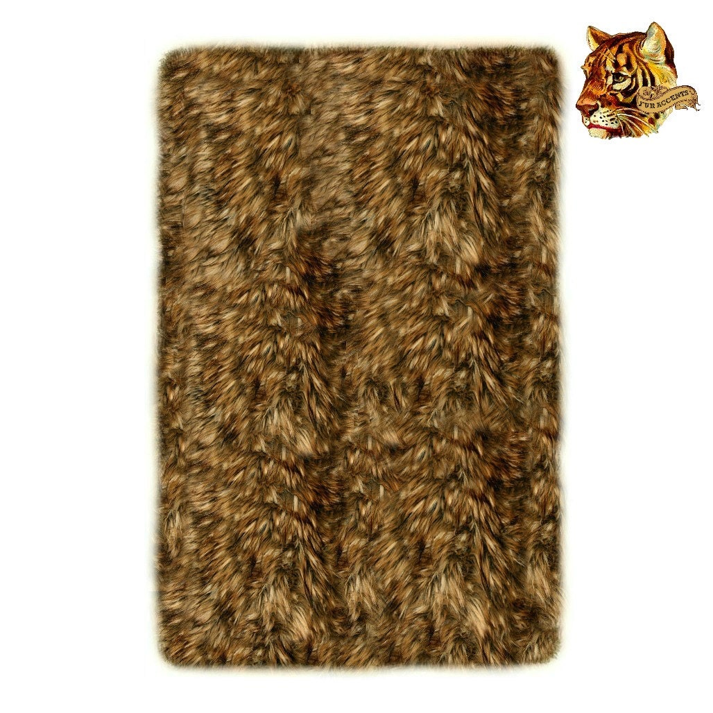 Soft Faux Fur Area Rug Brown Spotted Lynx Medium by FurAccents